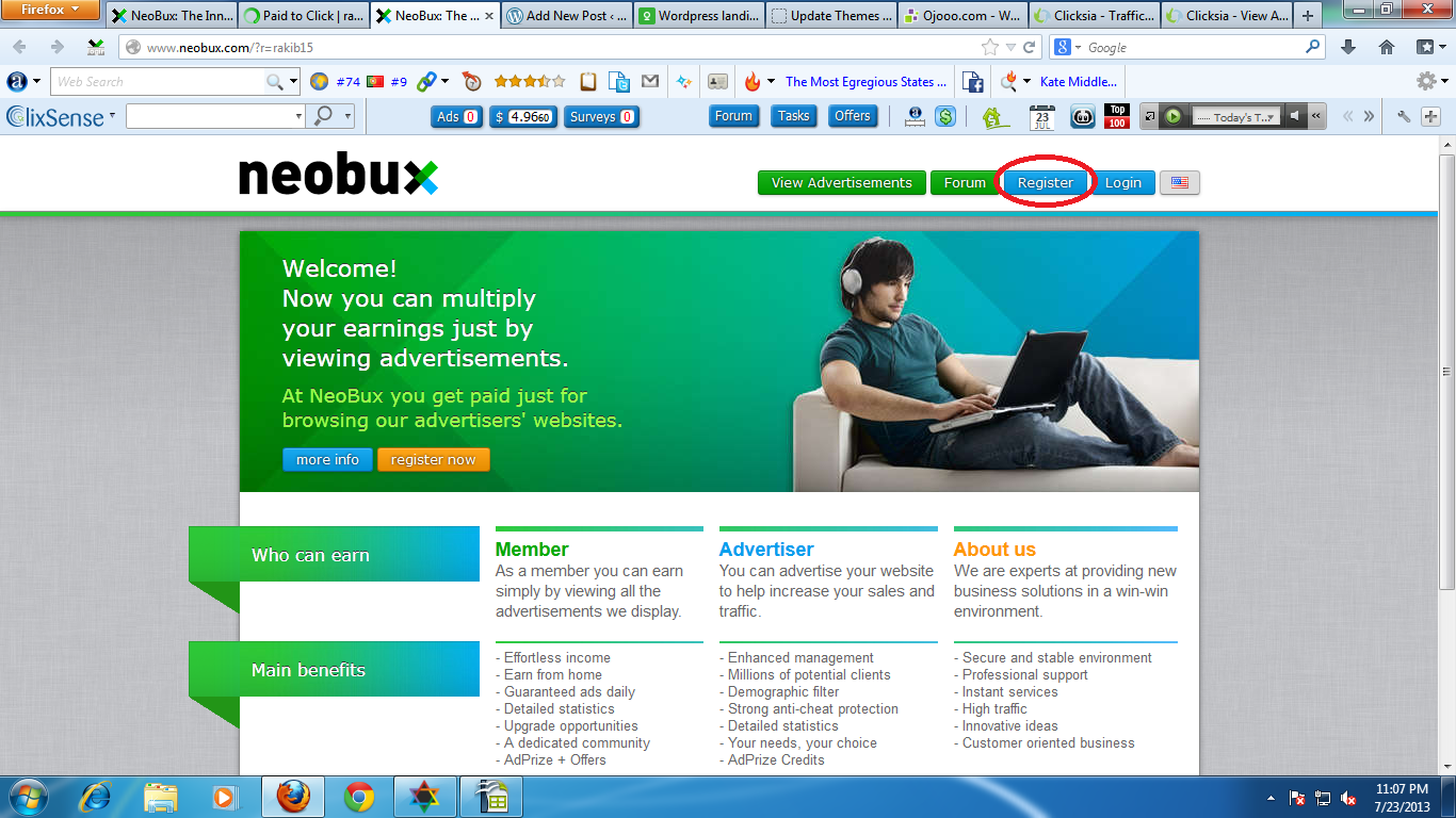 Ads websites. Bux. Neobux logo. Register of members. «U-win solutions» -.